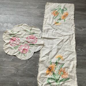 Vintage Floral Embroidered Table Linens